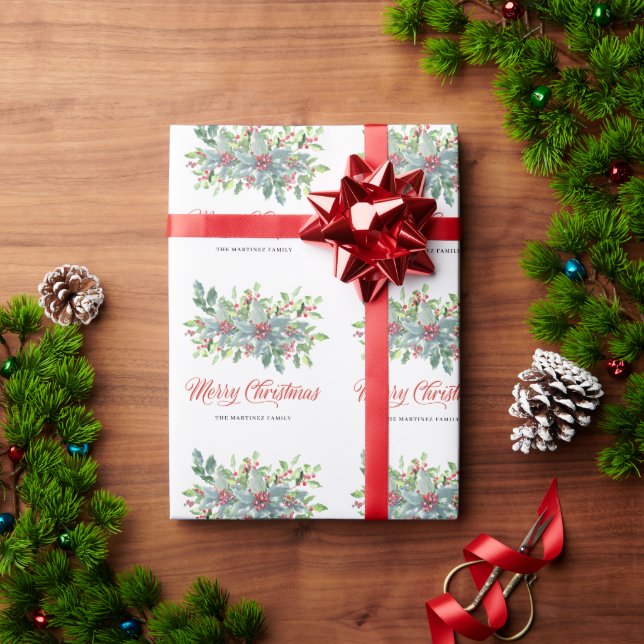 Classic Holly Berries Weihnachten Geschenkpapier (Feiertagsgeschenk)
