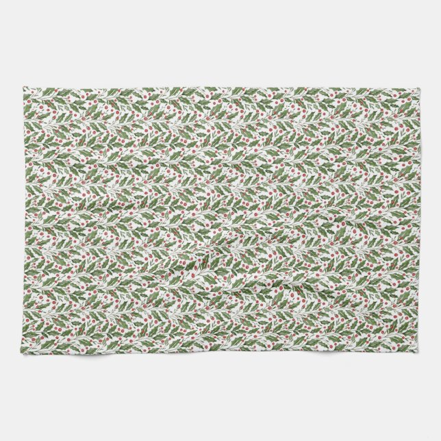 Classic Holly Berry Christmas Geschirrtuch (Horizontal)