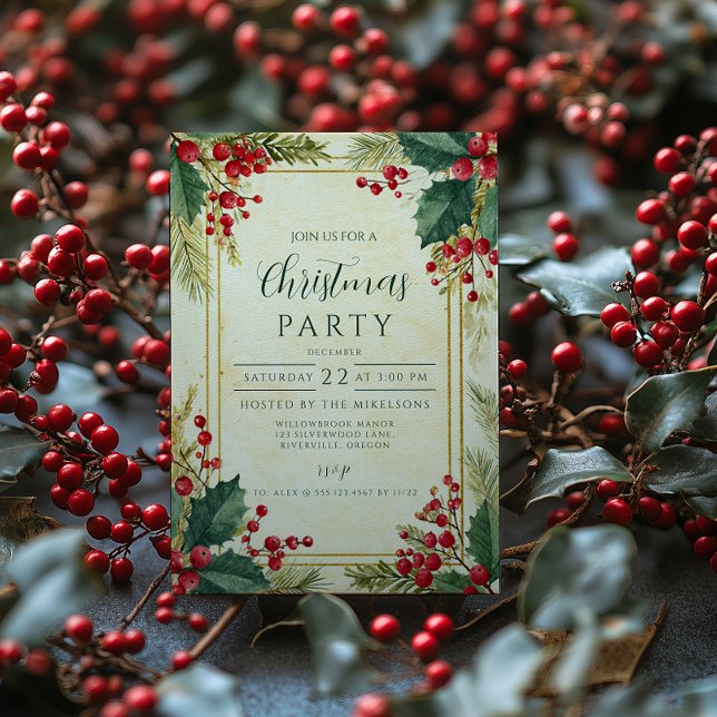 Classic Holly Berry Christmas Party Einladung (Von Creator hochgeladen)