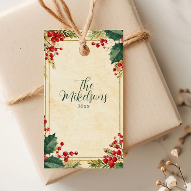 Classic Holly Berry Christmas Party Geschenkanhänger (Von Creator hochgeladen)