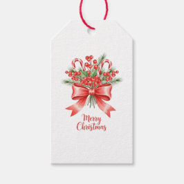 Classic Holly Candy Cane Christmas Bow Gift Tag Geschenkanhänger