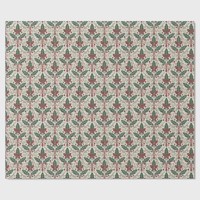 Classic Holly Damask Wrapping Paper Geschenkpapier (Flach)