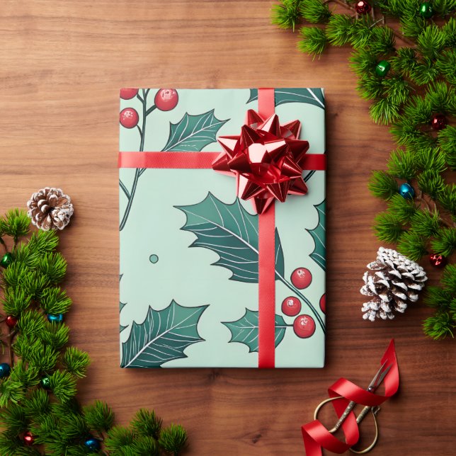 Classic Holly Weihnachtswrapping Paper Geschenkpapier (Feiertagsgeschenk)