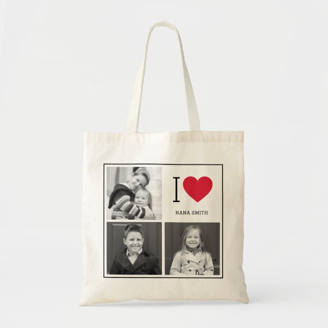 Classic I Heart Foto Collage Custom Tote Bag Tragetasche (Vorne)