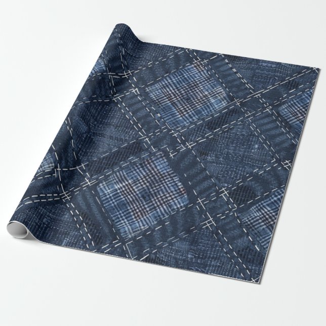 Classic Indigo Diamond Stitch Denim Muster Geschenkpapier (Ungerollt)