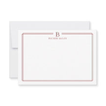 Classic Initial Monogram Red Border Stationery