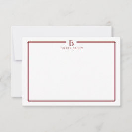 Classic Initial Monogram Red Border Stationery Mitteilungskarte