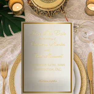Classic Ivory and Gold Elegant Save the Date Folieneinladung