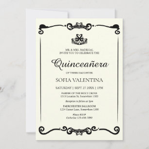 Classic Ivory Black Tiara Quinceanera Einladung