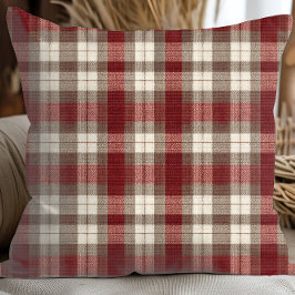 Classic Ivory Brown Rust Red Plaid Pattern Kissen