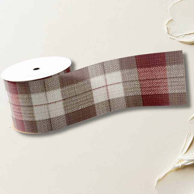 Classic Ivory Brown Rust Red Plaid Pattern Ripsband (Von Creator hochgeladen)