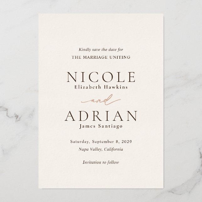 Classic Ivory Elegant Wedding Save the Date Folieneinladung (Vorderseite)