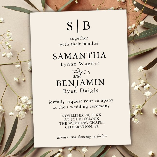 Classic Ivory Monogram Initials Wedding Einladung (Von Creator hochgeladen)