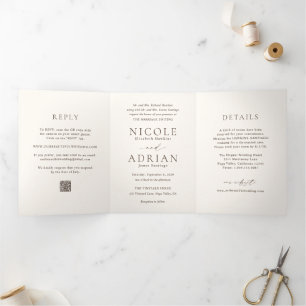 Classic Ivory QR Code Elegante Hochzeit Dreifach Gefaltete Einladung