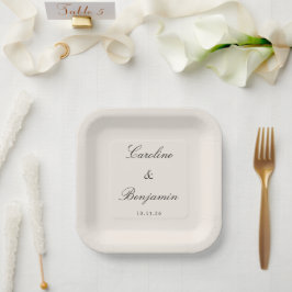 Classic Ivory Script Elegant Wedding Individuelle  Pappteller
