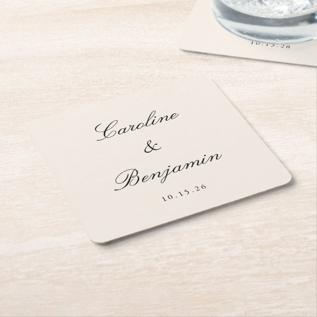 Classic Ivory Script Elegant Wedding Individuelle  Rechteckiger Pappuntersetzer (angewinkelt)