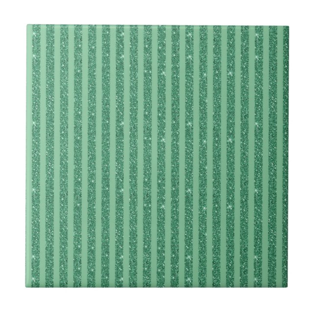Classic Jade Green Glitter Style Vertical Stripes Fliese (Vorderseite)