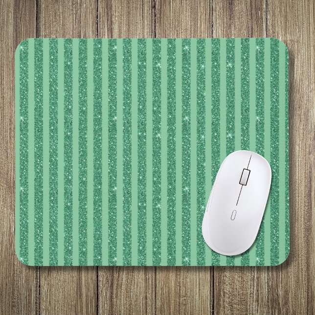 Classic Jade Green Glitter Style Vertical Stripes Mousepad (Von Creator hochgeladen)