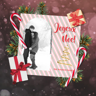 Classic Joyeux Noel Green Red Stripes Christmas Feiertagskarte