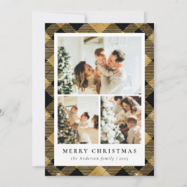Classic Kariert & Foto Collage Black Gold Weihnach Feiertagskarte