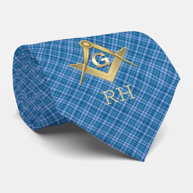 Classic Kariert Masonic Mit Monogramm Neck Tie Krawatte (Gerollt)