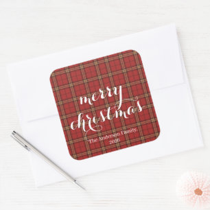 Classic Kariert Merry Christmas Festival - Quadratischer Aufkleber