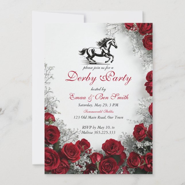 Classic Kentucky Derby Party Invitation Red Roses  Einladung (Vorderseite)