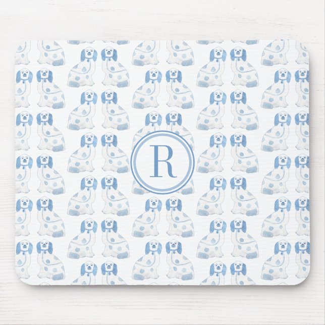 Classic Lady Blue und White Chinoiserie Hunde Mousepad (Vorne)