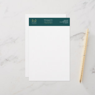 Classic Laurel Wreath Aquamarin Gold Monogram Briefpapier