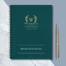 Classic Laurel Wreath Aquamarin Gold Monogram Notizbuch