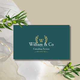 Classic Laurel Wreath Aquamarin Gold Monogram Visitenkarte