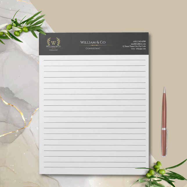 Classic Laurel Wreath Black Gold Monogram Notizblock (Von Creator hochgeladen)