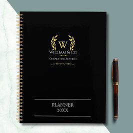 Classic Laurel Wreath Black Gold Monogram Planer