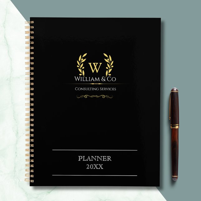 Classic Laurel Wreath Black Gold Monogram Planer (Von Creator hochgeladen)