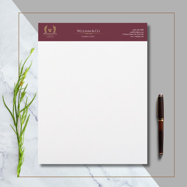Classic Laurel Wreath Burgundy Gold Monogram Briefbogen (Von Creator hochgeladen)