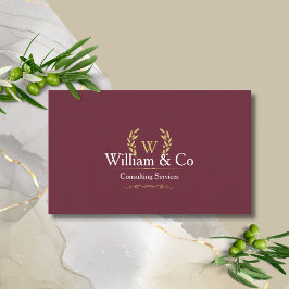 Classic Laurel Wreath Burgundy Gold Monogram Visitenkarte