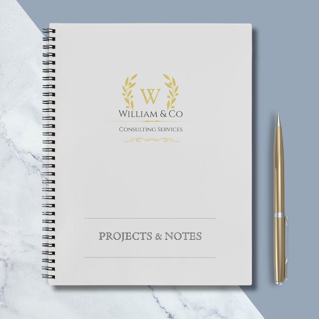 Classic Laurel Wreath Gray Gold Monogram Notizbuch (Von Creator hochgeladen)