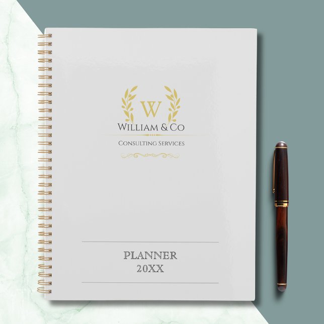Classic Laurel Wreath Gray Gold Monogram Planer (Von Creator hochgeladen)