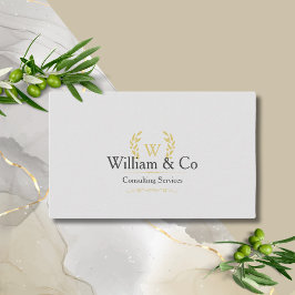 Classic Laurel Wreath Gray Gold Monogram Visitenkarte