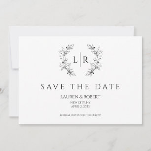 Classic Laurel Wreath Monogram Save the Date Einladung