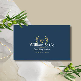 Classic Laurel Wreath Navy Blue Gold Monogram Visitenkarte