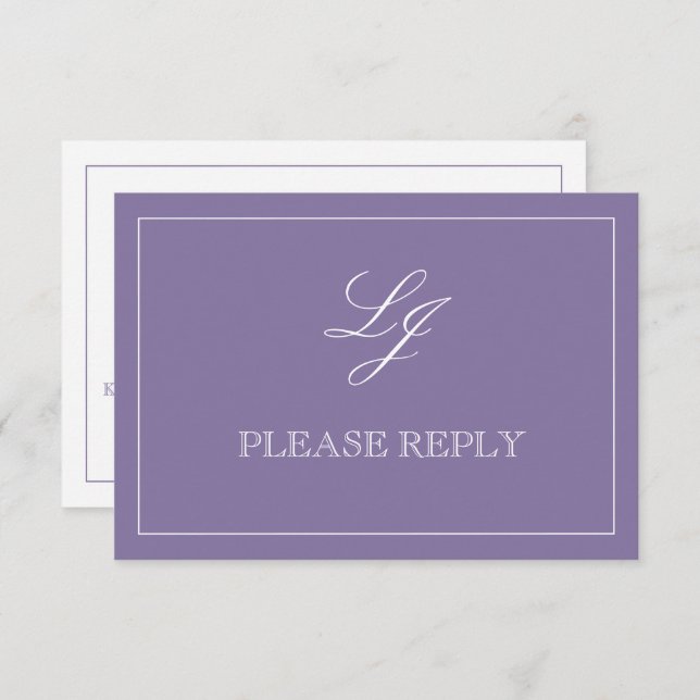 Classic Lavender Calligraphy Monogram Wedding RSVP Karte (Vorne/Hinten)