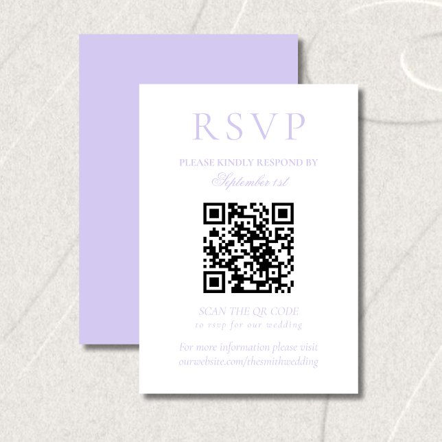 Classic Lavender Minimalist Wedding QR Code RSVP Karte (Classic Lavender Minimalist Wedding QR Code RSVP Card)