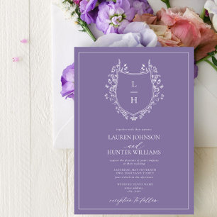 Classic Lavender Wildblume Monogram Wappen Wedding Einladung