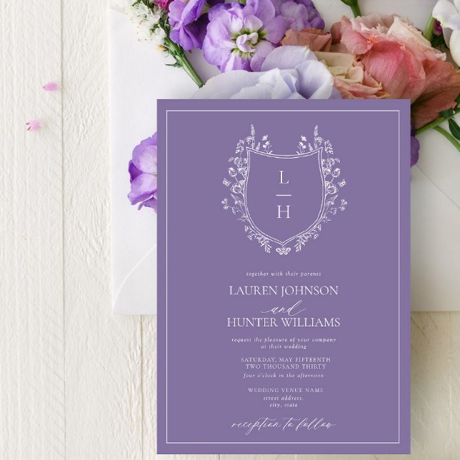 Classic Lavender Wildblume Monogram Wappen Wedding Einladung (Von Creator hochgeladen)