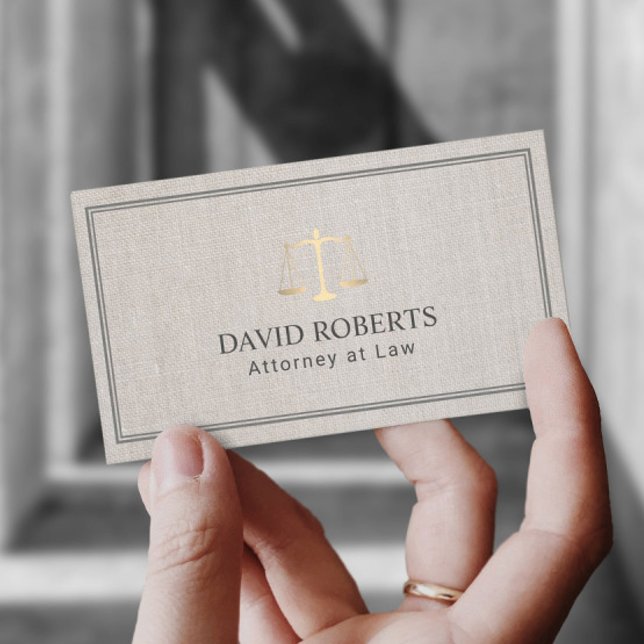 Classic Lawyer Attorney Gold Scale Elegante Linen Visitenkarte (Von Creator hochgeladen)
