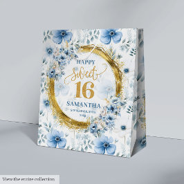 Classic Light Blue 16 . Geburtstag Gold Glitzer Ba Mittlere Geschenktüte
