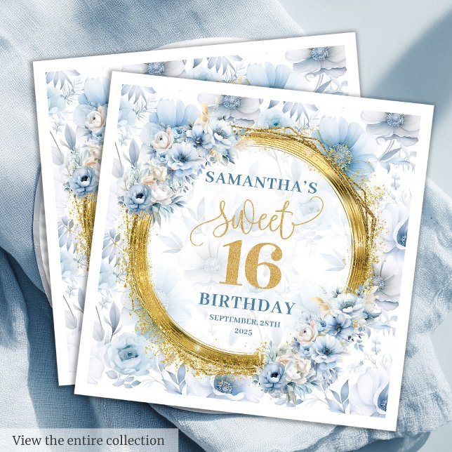 Classic Light Blue 16 . Geburtstag Gold Glitzer Serviette (Classic Light Blue Sweet Sixteen Gold Glitter Napkins)