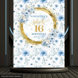 Classic Light Blue 16 . Geburtstag Gold Glitzer Wa Wandteppich