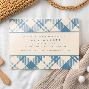 Classic Light Blue Beige Kariert Boy Baby Dusche Einladung